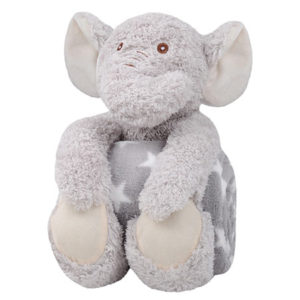 Coffret peluche éléphant avec son plaid personnalisable, vendu par rêves de fil.