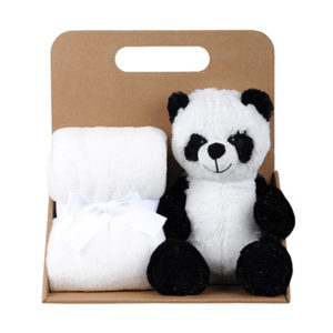 Coffret peluche panda avec son plaid personnalisable, vendu par rêves de fil.