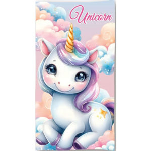 Serviette de bain ou de plage Licorne personnalisable vendu par rêves de fil.