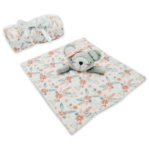 Coffret doudou souris Sally avec couronne et avec son plaid personnalisable vendu par rêves de fil.