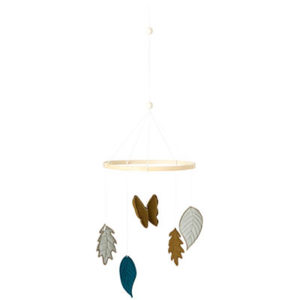 Mobile déco forêt pour apaiser bébé, couleur vert/paon/bronze, vendu par Rêves de Fil.