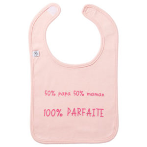 Bavoir à message "50% papa 50% maman 100% parfaite", vendu par Rêves de fil.