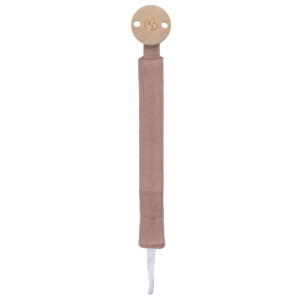 Attache-sucette en gaze de coton et bois naturel, personnalisable au prénom de l'enfant vendu par Rêves de fil.