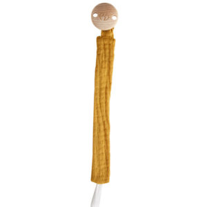 Attache-sucette en gaze de coton et bois naturel, vendu par Rêves de fil.