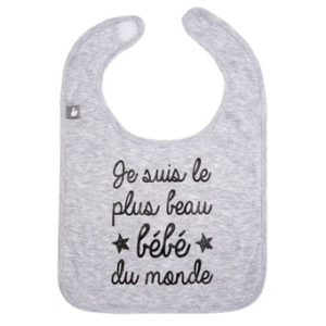 Bavoir à message "Je suis le plus beau bébé du monde", vendu par Rêves de fil.