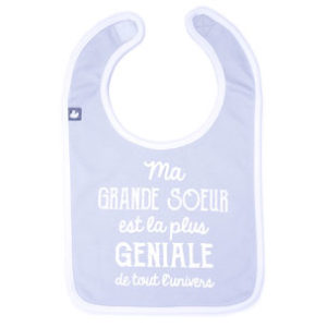 Bavoir à message "Ma grande sœur est la plus géniale", vendu par Rêves de fil.