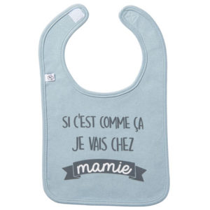 Bavoir à message "je vais chez Mamie", vendu par Rêves de fil.