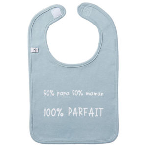 Bavoir à message "50% papa 50% maman 100% parfait", vendu par Rêves de fil.