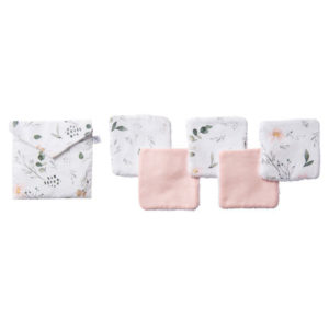 Lingettes lavables avec sa pochette assortie, imprimé botanique, couleur blush. Vendu par Rêves de fil.