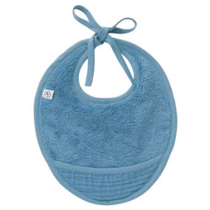Bavoir naissance bambou et gaze de coton, couleur pierre bleue. Vendu par Rêves de Fil.