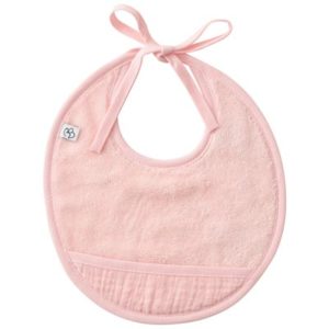 Bavoir naissance bambou et gaze de coton, couleur rose blush. Vendu par Rêves de Fil.