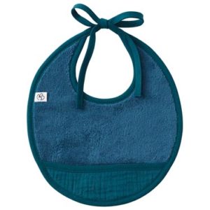 Bavoir naissance bambou et gaze de coton, couleur vert paon. Vendu par Rêves de Fil.