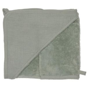 Cape de bain + gant, collection Mix & Match, dimensions 70x70 cm, couleur vert de gris. Vendu par Rêves de Fil.