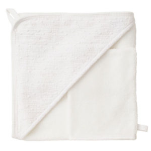 Cape de bain + gant - Vintage Chic - blanc / broderie anglaise. Dimensions 70cmx70cm. Vendu par Rêves de Fil.