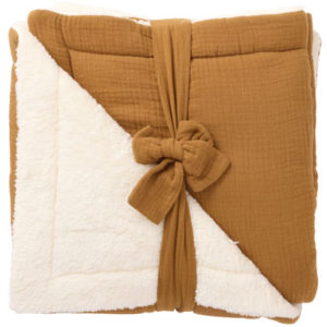 Couverture peluche double gaze et microfibre, collection Mix & Match, couleur HAVANE. Vendu par Rêves de Fil.