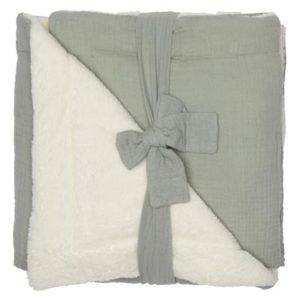 Couverture peluche double gaze et microfibre, collection Mix & Match, couleur vert de gris. Vendu par Rêves de Fil.