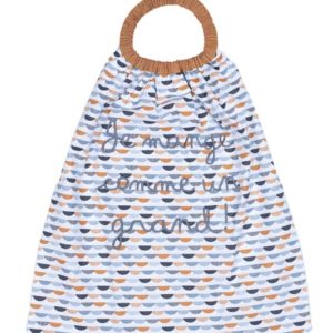 Serviette élastiquée "Je mange comme un grand" gris/camel. Vendu par Rêves de Fil.