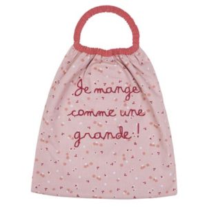 Serviette élastiquée "Je mange comme une grande" nude/marsala. Vendu par Rêves de Fil.
