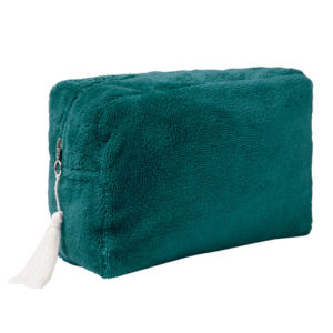 Trousse de toilette en bambou avec une doublure imperméable, couleur Vert paon. Vendu par Rêves de Fil.