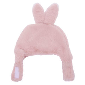 Bonnet chapka lapin en sherpa rose BB&Co, vendu par Rêves de fil.