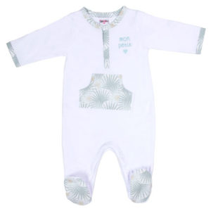 pyjama collection palm spring Dors-bien coton "Mon petit cœur" blanc/céladon BB&Co vendu par rêves de fil