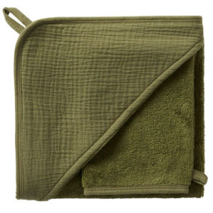Cape de bain + gant, collection Mix & Match, dimensions 70x70 cm, couleur vert fougère. Vendu par Rêves de Fil.