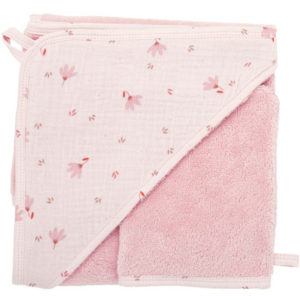 Cape de bain bambou + gant – Lovely Blossom – pétale rose bb&co par rêves de fil