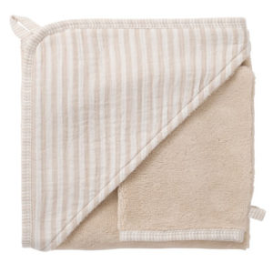 Cape de bain + gant rayé galet – Soft Stripes bb&co par rêves de fil