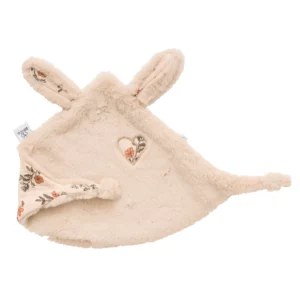 Doudou lapin fausse fourrure angora beige fleurs