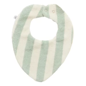 Bavoir-bandana réversible bambou / gaze de coton rayée ivoire/ vert de gris personnalisable bébé and co