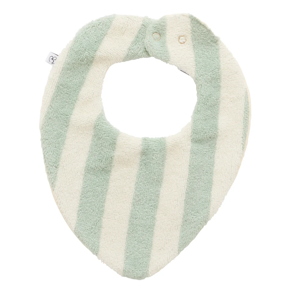 Bavoir-bandana réversible bambou / gaze de coton rayée ivoire/ vert de gris personnalisable bébé and co