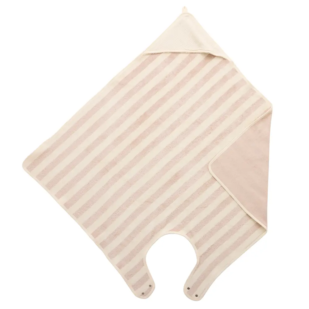 Cape de bain tablier en bambou et gaze rayée ivoire/ galet de bébé and co par rêves de fil