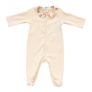 Dors-bien coton beige et col claudine fleurs – Secret Cottage