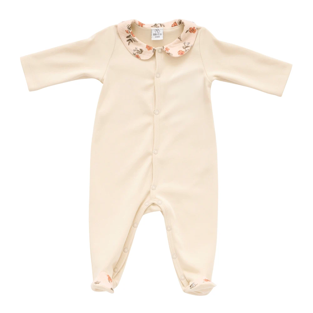 Dors-bien coton beige et col claudine fleurs – Secret Cottage