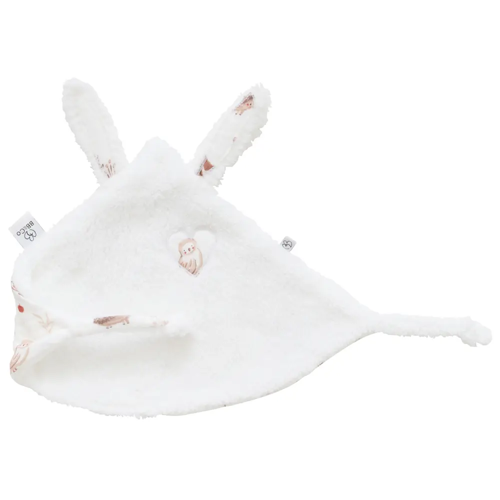 Doudou lapin petit cœur – microfibre blanc / imp. clairière