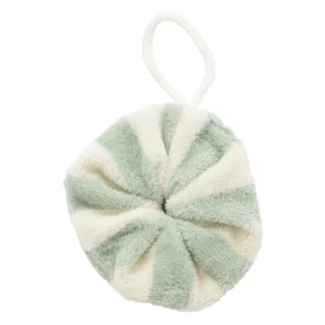 Fleur de douche enfant en éponge bambou rayée ivoire/ vert de gris