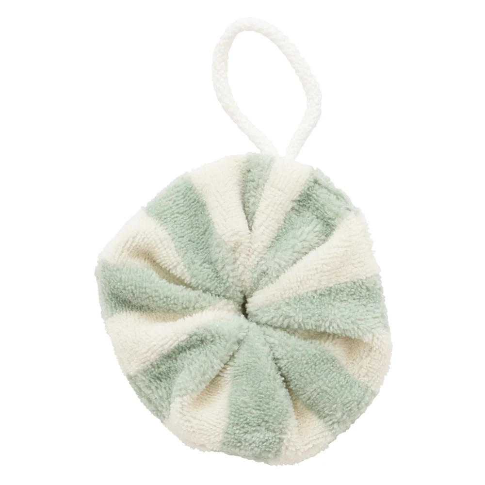 Fleur de douche enfant en éponge bambou rayée ivoire/ vert de gris