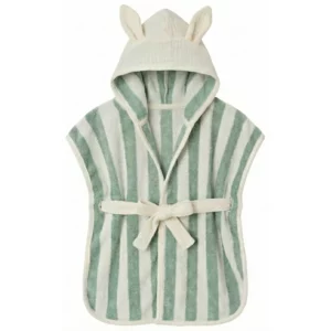 Peignoir bambou et gaze de coton rayée ivoire/ vert de gris de Bb&co par rêves de fil