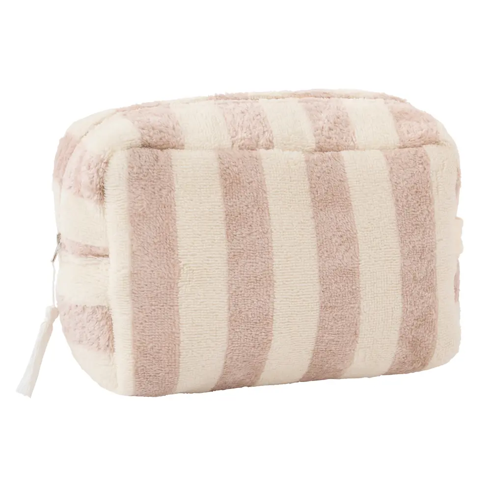 Trousse de toilette en bambou (doublure imperméable) rayée ivoire galet de Bb&Co par reves de fil