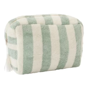 Trousse de toilette en bambou (doublure imperméable) rayée ivoire/ vert de gris de Bébé and co par reves de fil