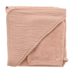 Cape de bain + gant, collection Mix & Match, dimensions 70x70 cm, couleur Mocha. Vendu par Rêves de Fil.
